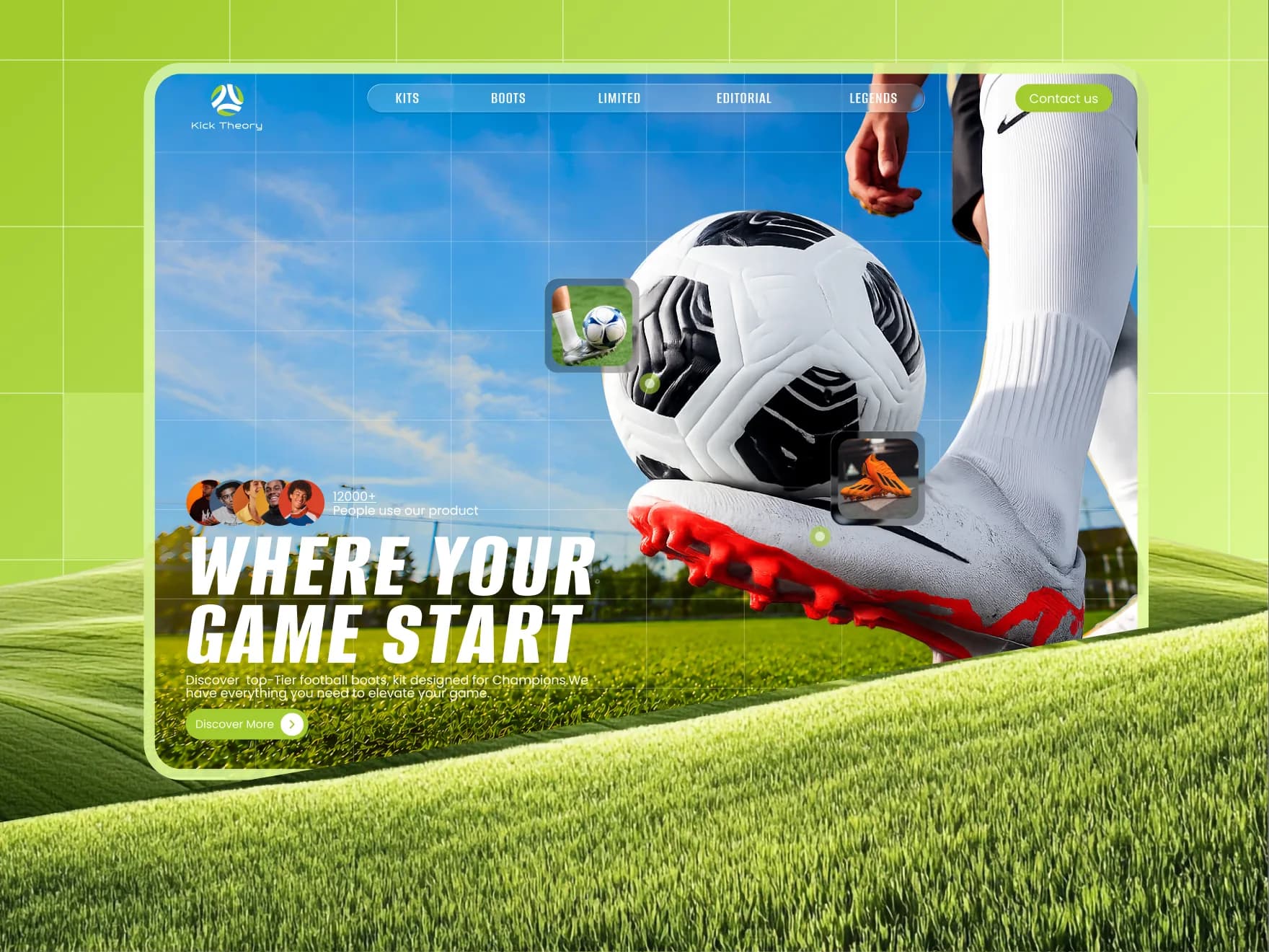 Kick Theory football ecommerce homepage